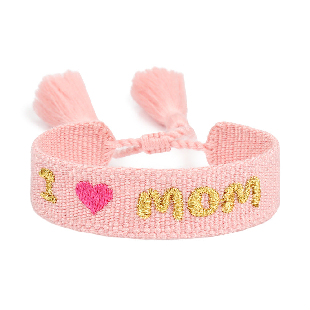 Wholesale Mother's Day MOM Peach Heart Handwoven Tassel Hand Rope